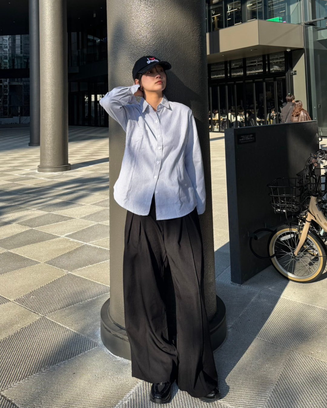 コットン混ストライプレギュラーシャツ K0360
